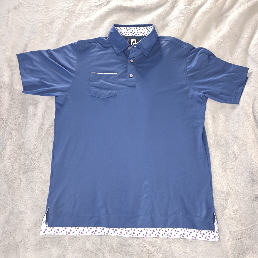 FootJoy Polo Shirt Mens Large Blue Golf Performance Stretch Short Sleeve